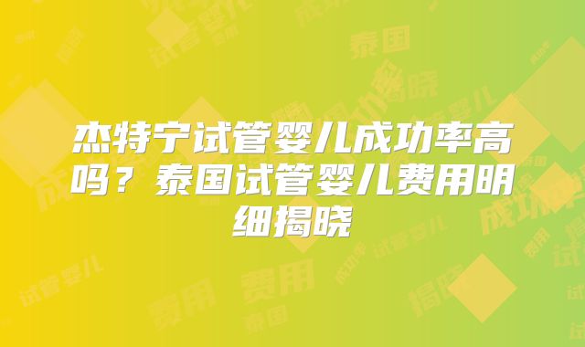杰特宁试管婴儿成功率高吗？泰国试管婴儿费用明细揭晓