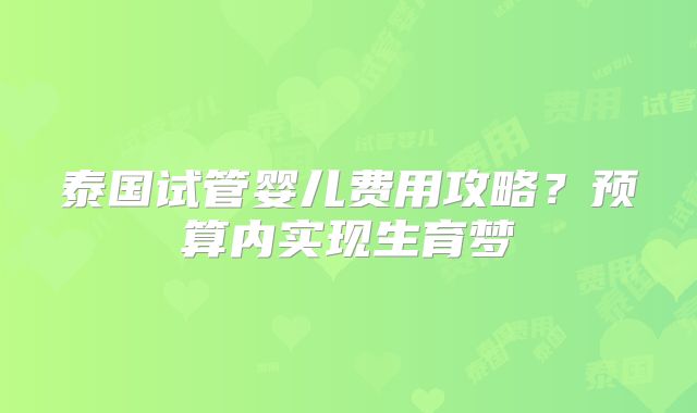 泰国试管婴儿费用攻略?预算内实现生育梦