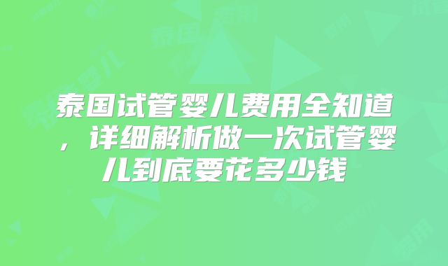 泰国试管婴儿费用全知道，详细解析做一次试管婴儿到底要花多少钱
