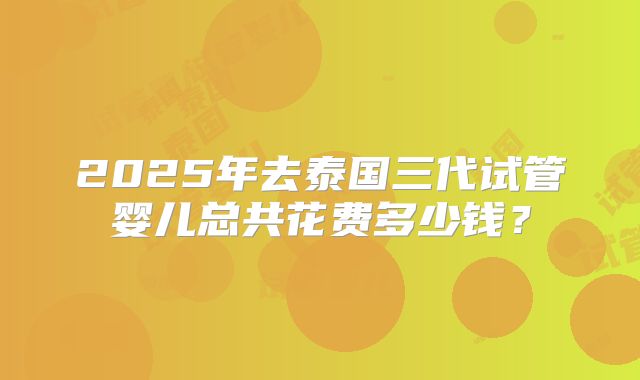 2025年去泰国三代试管婴儿总共花费多少钱?
