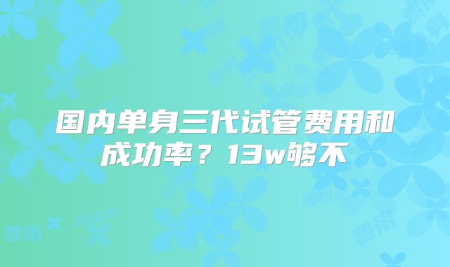 国内单身三代试管费用和成功率?13w够不