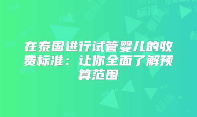 在泰国进行试管婴儿的收费标准：让你全面了解预算范围