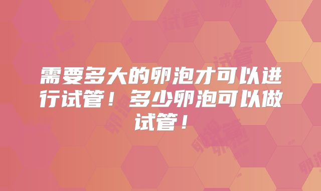 需要多大的卵泡才可以进行试管!多少卵泡可以做试管!