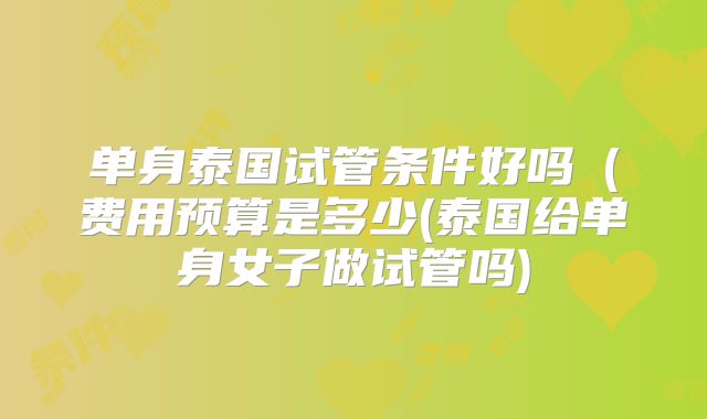 单身泰国试管条件好吗（费用预算是多少(泰国给单身女子做试管吗)
