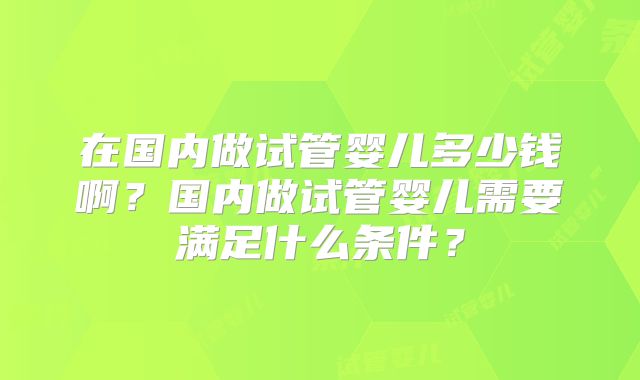 在国内做试管婴儿多少钱啊？国内做试管婴儿需要满足什么条件？