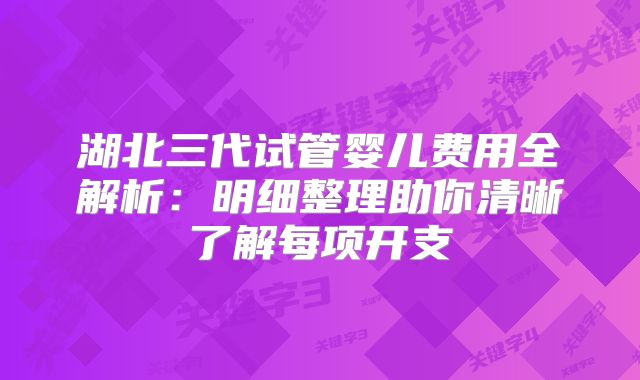 湖北三代试管婴儿费用全解析：明细整理助你清晰了解每项开支