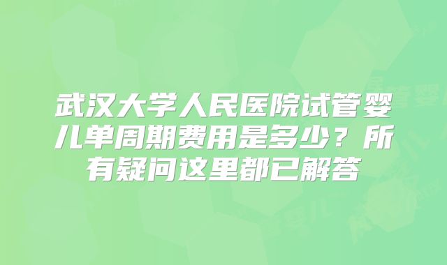 武汉大学人民医院试管婴儿单周期费用是多少？所有疑问这里都已解答