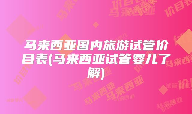 马来西亚国内旅游试管价目表(马来西亚试管婴儿了解)