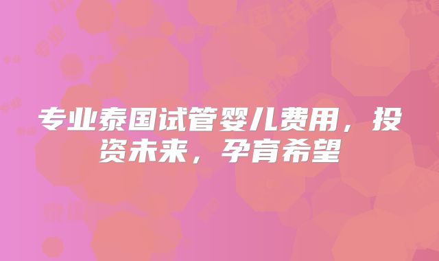 专业泰国试管婴儿费用，投资未来，孕育希望