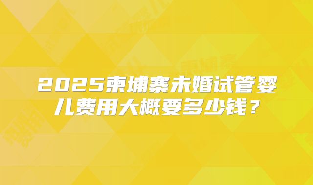 2025柬埔寨未婚试管婴儿费用大概要多少钱？