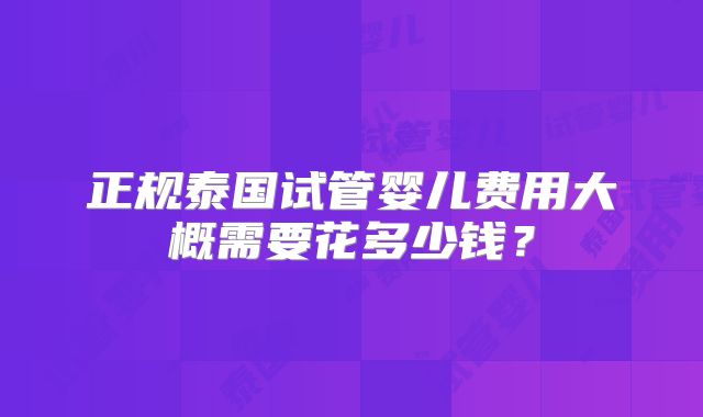 正规泰国试管婴儿费用大概需要花多少钱?