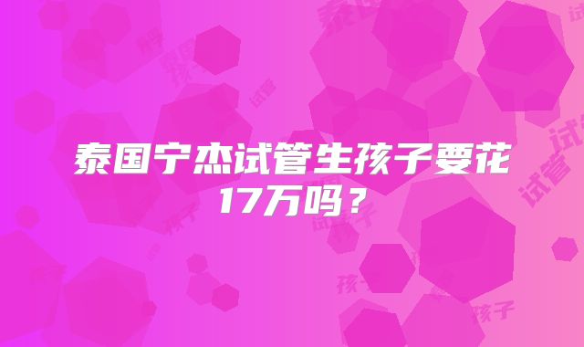 泰国宁杰试管生孩子要花17万吗?
