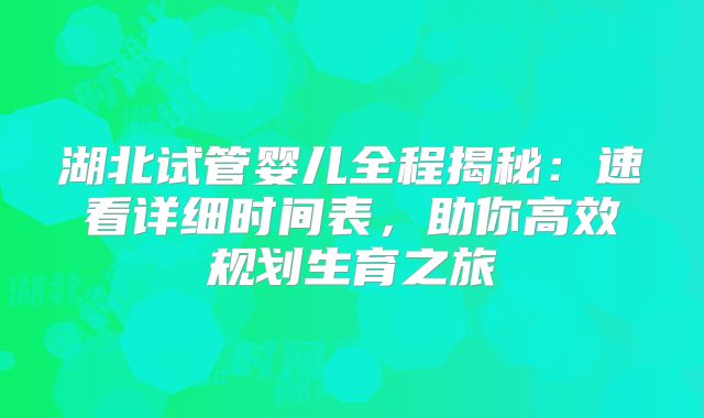 湖北试管婴儿全程揭秘：速看详细时间表，助你高效规划生育之旅