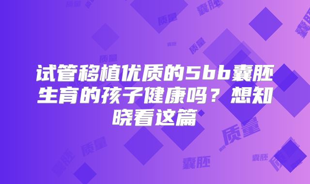试管移植优质的5bb囊胚生育的孩子健康吗？想知晓看这篇