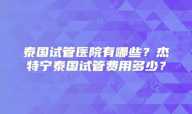 泰国试管医院有哪些？杰特宁泰国试管费用多少？