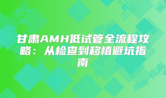 甘肃AMH低试管全流程攻略：从检查到移植避坑指南