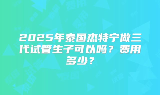 2025年泰国杰特宁做三代试管生子可以吗?费用多少?