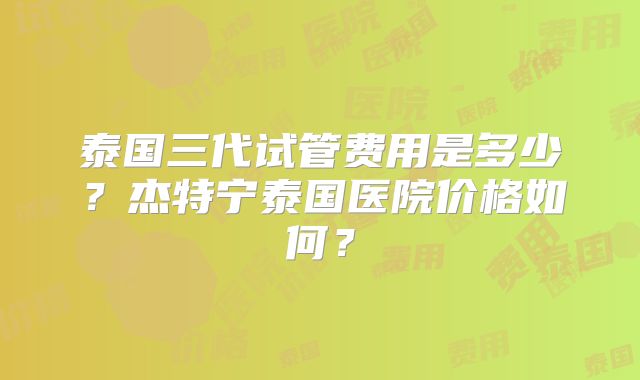 泰国三代试管费用是多少？杰特宁泰国医院价格如何？