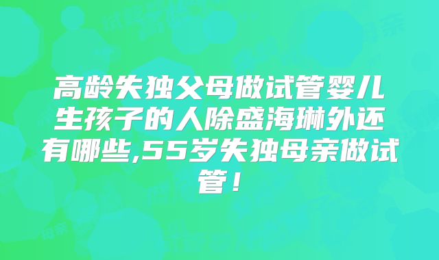 高龄失独父母做试管婴儿生孩子的人除盛海琳外还有哪些,55岁失独母亲做试管！