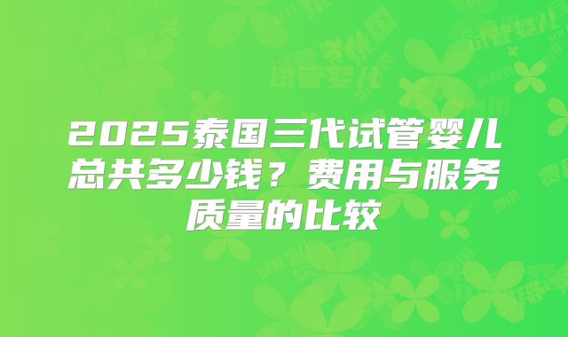 2025泰国三代试管婴儿总共多少钱？费用与服务质量的比较