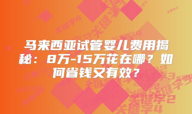 马来西亚试管婴儿费用揭秘：8万-15万花在哪？如何省钱又有效？