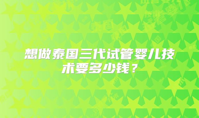 想做泰国三代试管婴儿技术要多少钱？