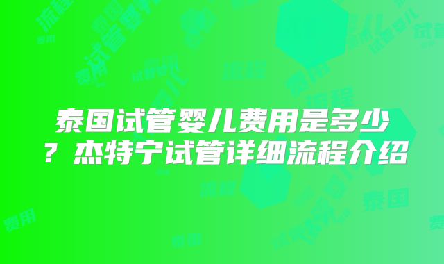 泰国试管婴儿费用是多少？杰特宁试管详细流程介绍
