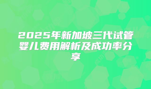 2025年新加坡三代试管婴儿费用解析及成功率分享