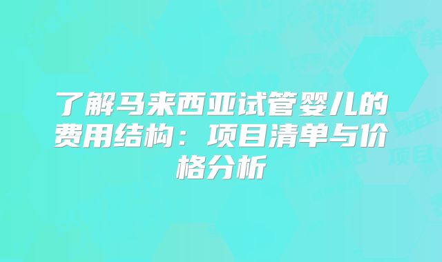 了解马来西亚试管婴儿的费用结构:项目清单与价格分析