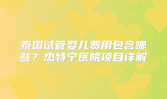 泰国试管婴儿费用包含哪些?杰特宁医院项目详解