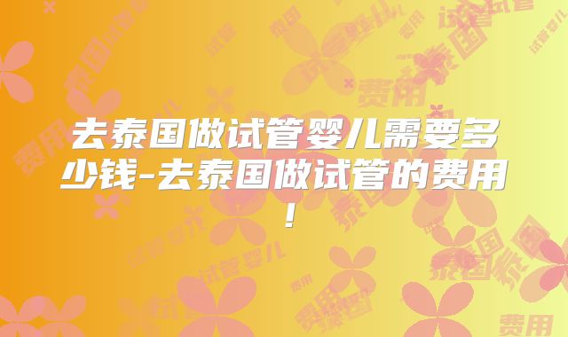 去泰国做试管婴儿需要多少钱-去泰国做试管的费用!