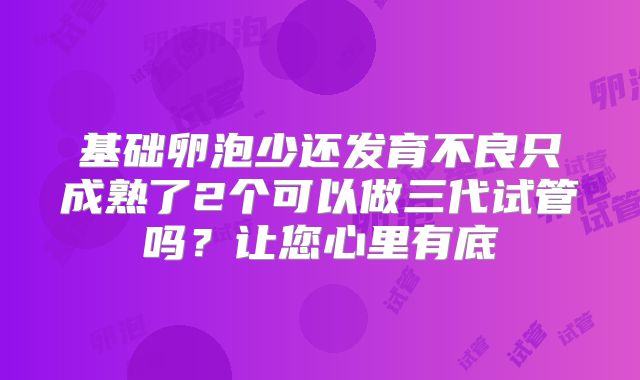 基础卵泡少还发育不良只成熟了2个可以做三代试管吗?让您心里有底