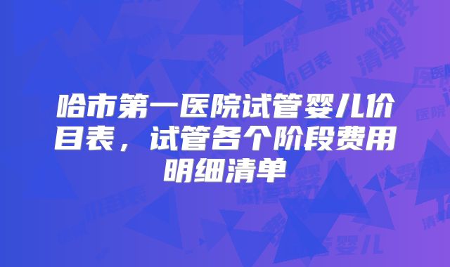 哈市第一医院试管婴儿价目表，试管各个阶段费用明细清单