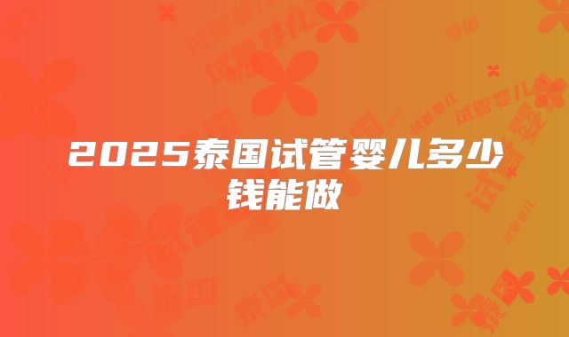 2025泰国试管婴儿多少钱能做