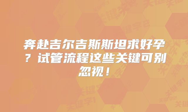 奔赴吉尔吉斯斯坦求好孕?试管流程这些关键可别忽视!