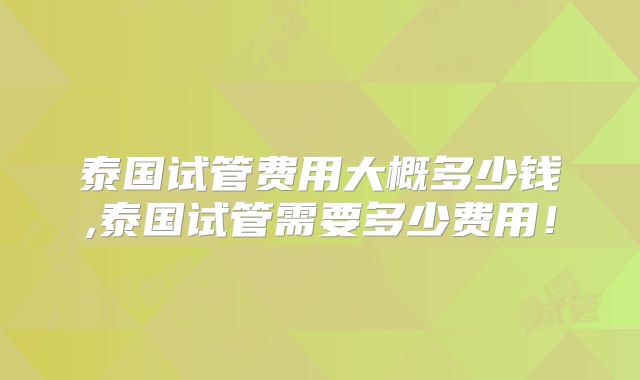 泰国试管费用大概多少钱,泰国试管需要多少费用!