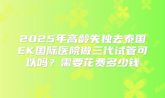 2025年高龄失独去泰国EK国际医院做三代试管可以吗？需要花费多少钱