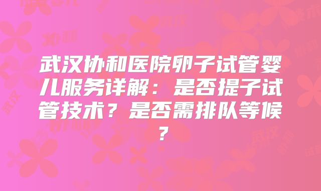 武汉协和医院卵子试管婴儿服务详解：是否提子试管技术？是否需排队等候？