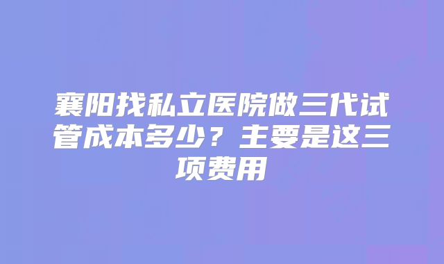 襄阳找私立医院做三代试管成本多少?主要是这三项费用