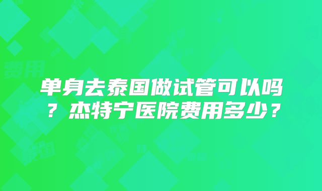 单身去泰国做试管可以吗？杰特宁医院费用多少？