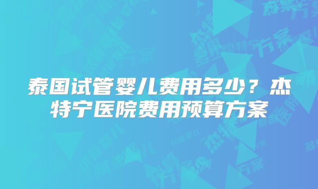 泰国试管婴儿费用多少?杰特宁医院费用预算方案