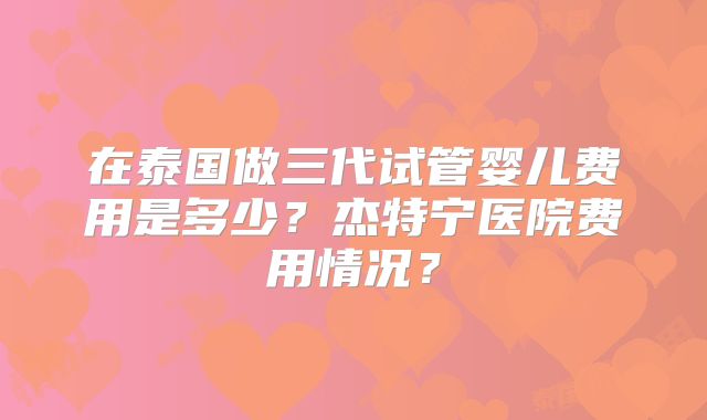 在泰国做三代试管婴儿费用是多少？杰特宁医院费用情况？