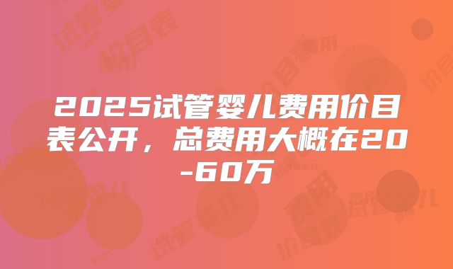 2025试管婴儿费用价目表公开，总费用大概在20-60万