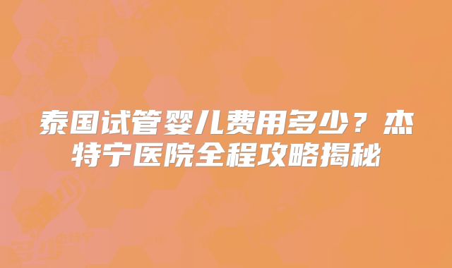 泰国试管婴儿费用多少？杰特宁医院全程攻略揭秘