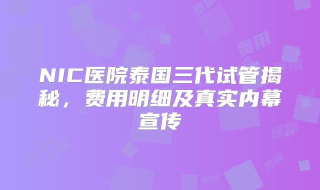 NIC医院泰国三代试管揭秘，费用明细及真实内幕宣传