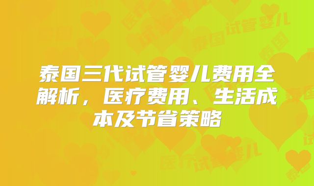 泰国三代试管婴儿费用全解析,医疗费用、生活成本及节省策略