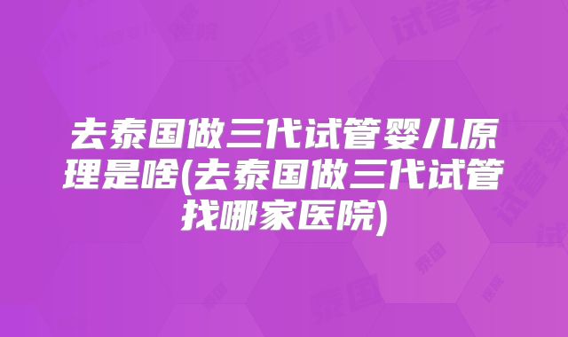 去泰国做三代试管婴儿原理是啥(去泰国做三代试管找哪家医院)