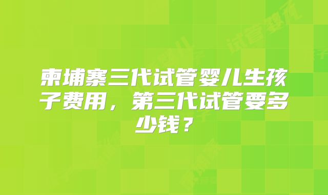 柬埔寨三代试管婴儿生孩子费用，第三代试管要多少钱？