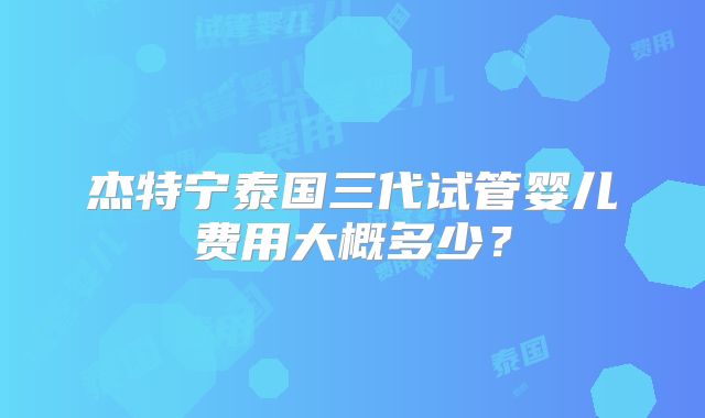 杰特宁泰国三代试管婴儿费用大概多少？