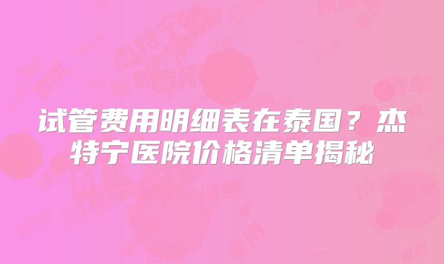 试管费用明细表在泰国？杰特宁医院价格清单揭秘